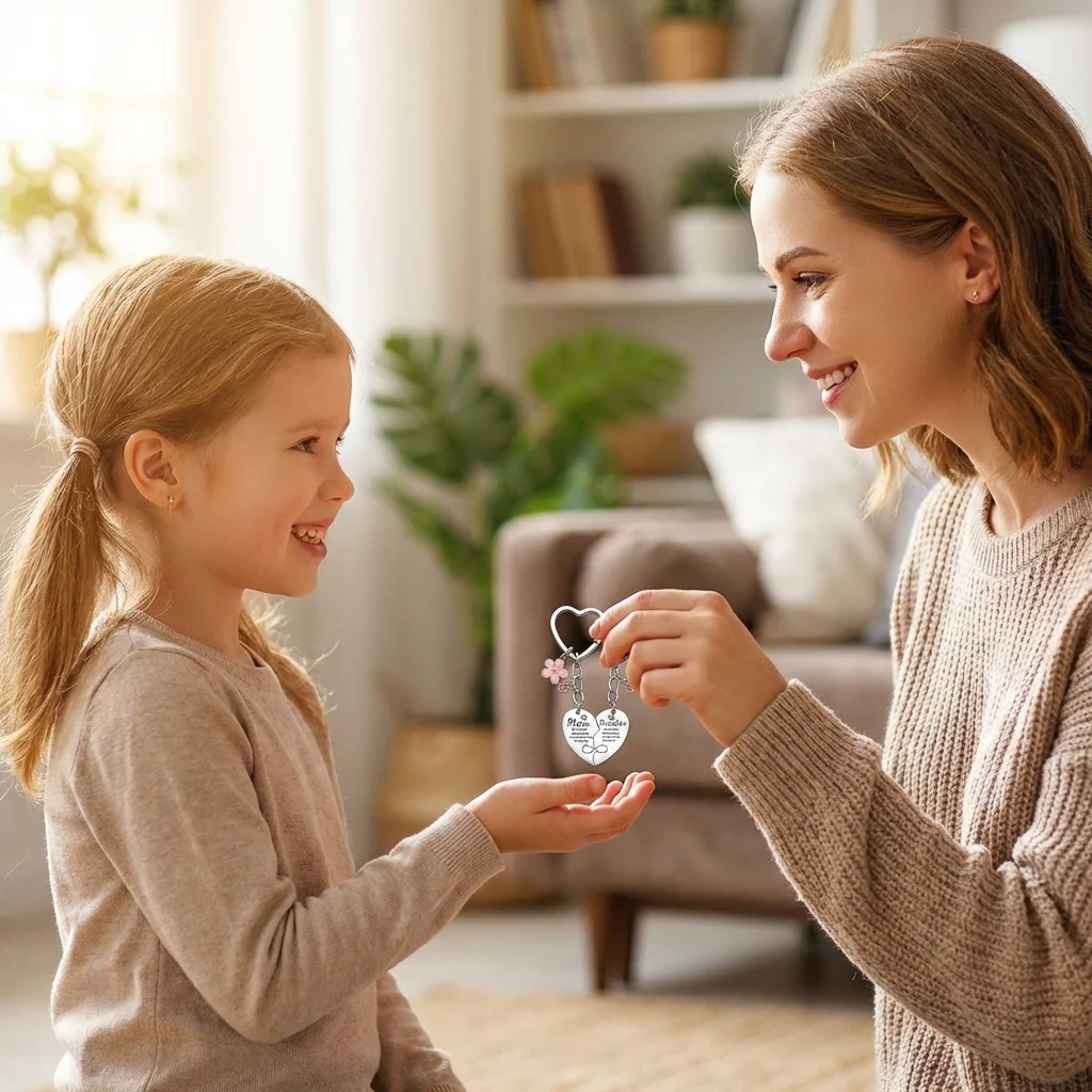 Mom & Daughter Matching Heart Keychain Set - Image 7